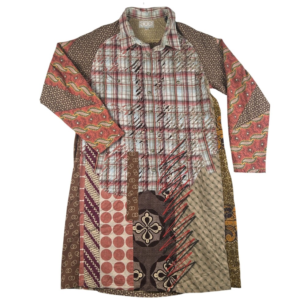 Vintage Koos Van Den Akker Dress Womens Multicolour Patchwork Shirt Pockets Boho